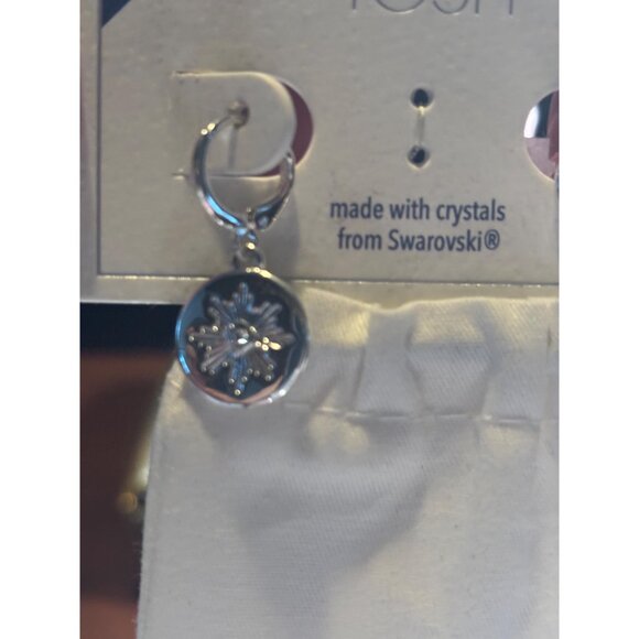 TOSH Silver Plated Hoop Earrings with Swarovski Crystals Snowflake Starburst - Picture 2 of 4